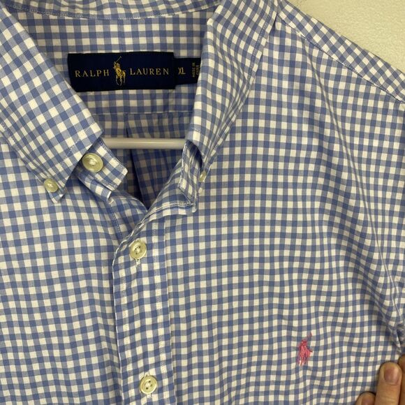 Ralph Lauren Shirt Mens XL Blue White Gingham Check Button Down Dress Classic - Picture 2 of 8